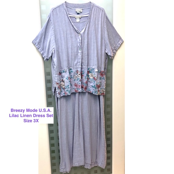 🎉HP🎉 BREEZY MODE Lilac Floral Linen Maxi Dress + Jacket 2 Pc Set Vintage 3X - Picture 1 of 16